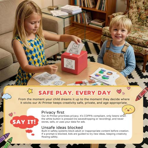 AI Voice Sticker Maker for Kids, Mini Inkless Thermal Printer, Portable Sticker Printer Machine Box for DIY Crafts, Journaling & Doodles, Birthday Toy Gift for Boys and Girls Ages 3