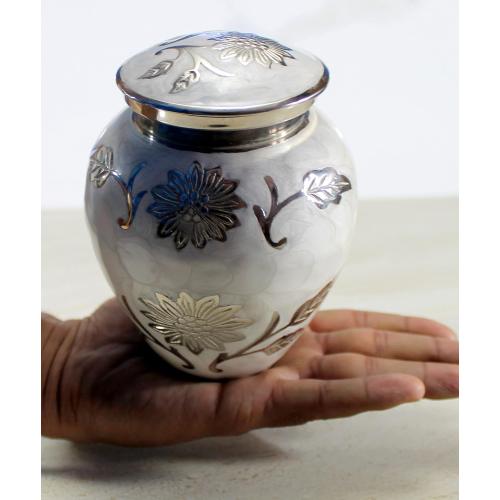 eSplanade Cremation Urn Memorial Container Jar Pot | Metal Burial Urns | Keepsake for Ashes | Brass - White - 6 Inches (Medium)