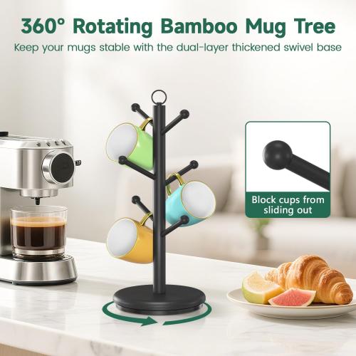 EsLuker.ly Mug Holder Tree Bamboo 360° Rotating Coffee Cup Display Rack