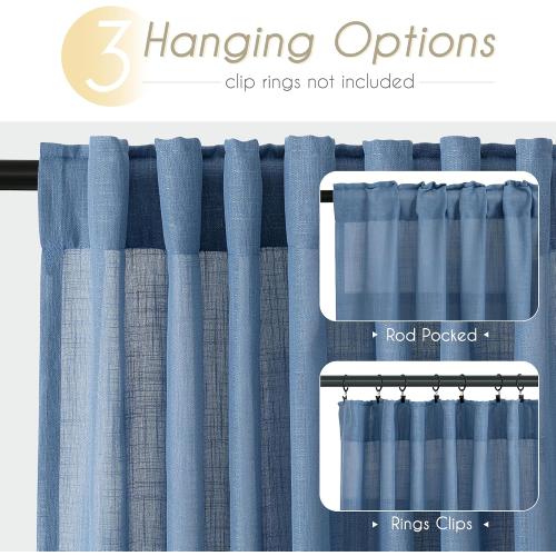 Denim Blue Curtains for Living Room Back Tab Modern Farmhouse Semi Sheer Blue Curtains 84 inches Long 2 Panels Set Muted Neutral Window Curtain for Dining Room Bedroom 52x84