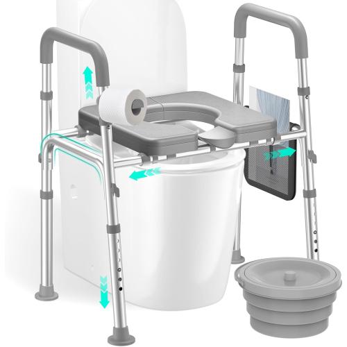HOMEAL Seat Riser for Seniors with Bucket, Heavy-Duty 3 in 1 Commode Toilet