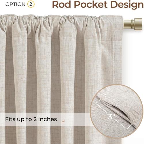 INOVADAY 100% Blackout Linen Curtains for Bedroom 50x90 Inches Cream