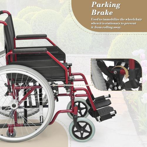 Athena Collection Wheelchair for Adult, Foldable Transport Wheelchair with 17 Width Seat 23.5 Rear Wheel, Wheel Chair with Flit-Back Armrest Swing-Away Footrest and Brake, Support 300 Lbs, Red