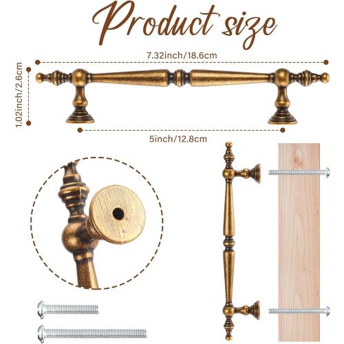 Shimeyao 10 Pack Antique Brass Vintage Cabinet Pulls 5(128mm) Hole Center