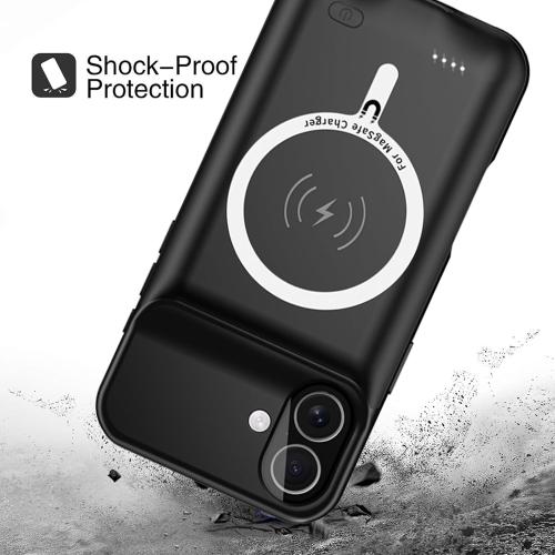 Battery Case for iPhone 16, Upgraded 10000mAh Battery Pack Rechargeable Charger Case Support Carplay with Wireless Charging Compatible for iPhone 16 (6.1 inch) External Battery Charging Case (Black)