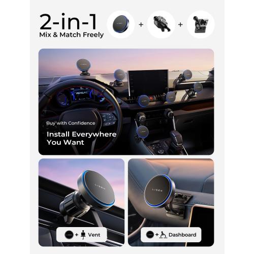 LISEN 15W MagSafe Car Mount Charger, Magnetic Phone Holders for Your Car