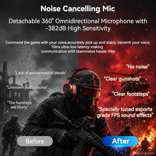 Wireless Gaming Headset with Mic Over Ear Headphones for PC,Xbox,PS5,Switch