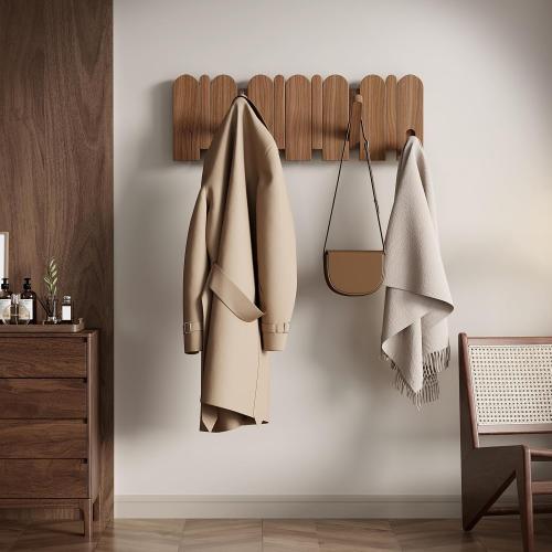 Solid Walnut Coat Rack Wall Mount 16.5,Wall Mounted Coat Rack with 8 Hooks