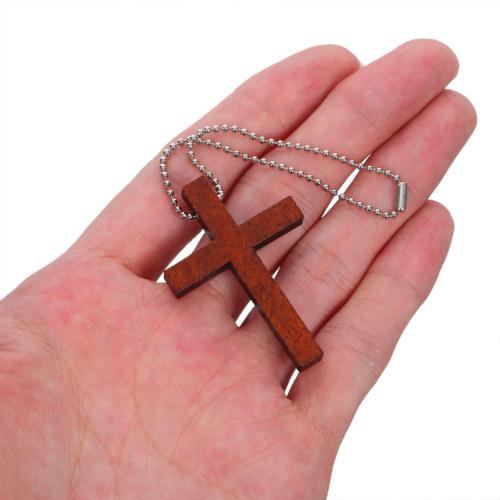 Cabilock Wood Pocket Cross Charms, 50Pcs Wooden Crosses Pendants with Chains, Crucifix for Church Praying Easter Christian Present, Crafts for DIY Necklace Keychains