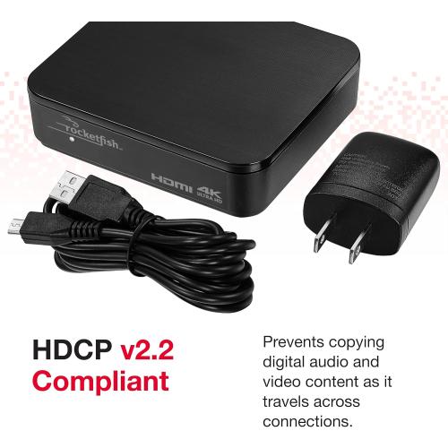 Rocketfish 2-Output HDMI Splitter with 4K at 60Hz and HDR Pass-Through - Dual HDMI Splitter with Easy Setup - HDMI Splitter Output Supports 2 HDMI Displays - Splitter with 4k & HDR Compatibility