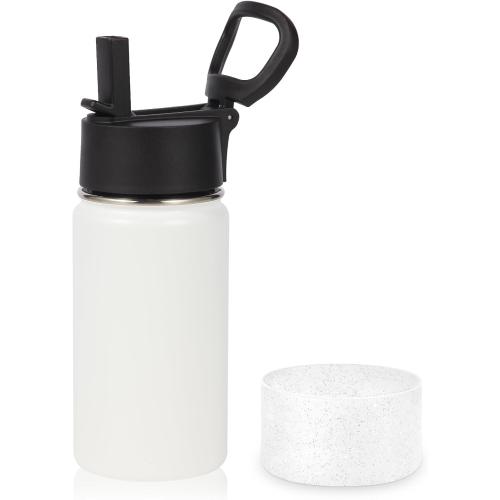 Volhoply 14oz KIds Stainless Steel Insulated Leakproof Water Bottle with Straw Lid and Silicone Boot,BPA-Free Easy Use for Boys&Girls,Double Wall Vacuum Bottles(White,1)