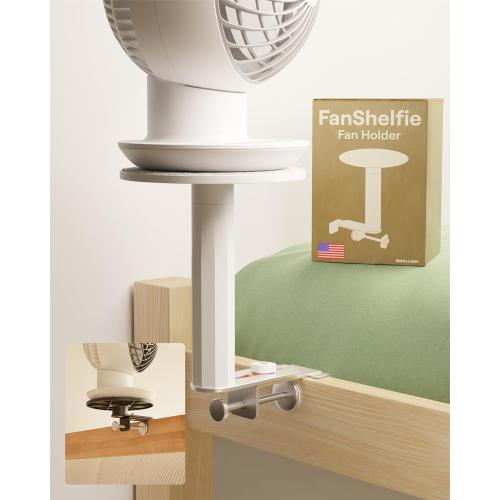 Smallish FanShelfie Adjustable Fan Holder for Dorm Room - White