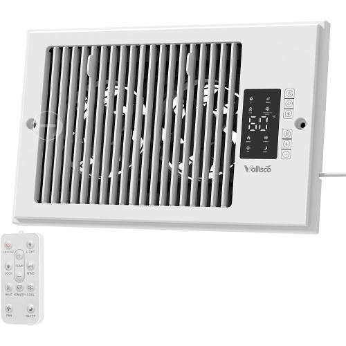 VallisCo Register Booster Fan 6 x 10 with Negative Ion, Manual Airflow Direction Control, Quiet 10-Speed Heating Cooling AC Vent Fan with Remote & Thermostat Control for Wall Floor, White