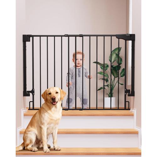 Cumbor 29.2–43 Baby Gate for Stairs, Hardware Mounted (Drill Required), Expandable No Bottom Bar Dog Gate, Auto Close Extra Wide Walk Thru, Pet & Toddler Proof Gate, Top & Bottom of Stairways(Black)