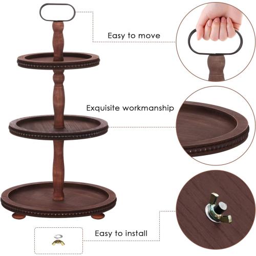 Urban Deco Wooden Tiered Tray 3-Tier Decorative Tray Stand Serving Tray