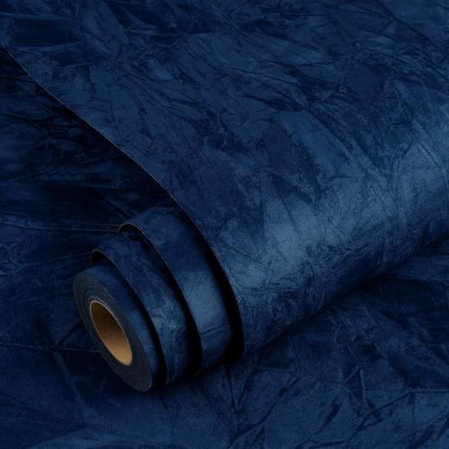 YENHOME Self Adhesive Blue Felt Fabric Wallpaper Peel and Stick  Blue Felt Wallpaper for Bedroom Walls Vintage Fabric Peel Stick Wall Paper Contact Paper Velvet Flocking Liner Removable