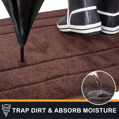 PURRUGS Dirt Trapping Door Mat 32 x 70, Non-Slip/Skid Machine Washable Entryway Rug, Dog Doormat, Super Absorbent Welcome Mat for Muddy Wet Shoes and Paws, Brown