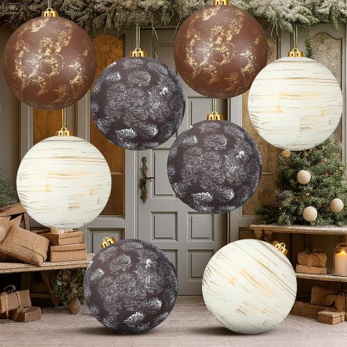 8 Pcs 6 Inch Large Neutral Textured Christmas Ball Ornaments Rustic Hanging Xmas Tree Decoration Vintage Rusty Copper Brown Decor for Farmhouse Modern Christmas Indoor Outdoor Home