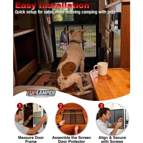 RV Screen Door Protector Heavy Duty Camper Screen Door Guard w/Screw Mount Powder-Coated Pet-Resistant Mesh Prevents Dogs Scratching, Screen Protector for RV Entry Doors (Patent Design)