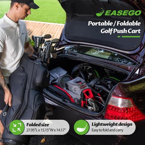EASEGO Golf Push Cart 3 Wheel : Golf Bag Cart Foldable with Phone Holder/Cup/Umbrella Holder Compact Golf Pull Carts Quick Fold Golf Caddy Push Carts with Large Wheelbase for Different Terrain