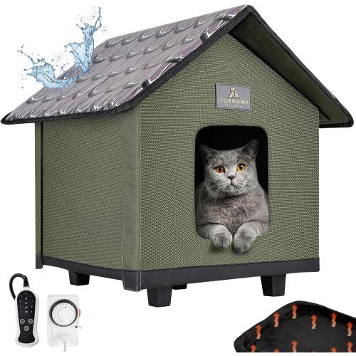 Color Green Heated Cat House for Outside - Cat Houses for Outdoor Cats - Heated Cat House - Outdoor Cat House - Cat Houses for Indoor Cats