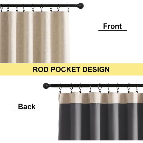 NICETOWN Cream Linen 100% Blackout Curtains, 2 Panels Set, 52 x 90 Inches, Rod Pocket Style, Thermal Insulated Room Darkening Drapes for Bedroom, Living Room, Nursery, Modern Farmhouse Decor