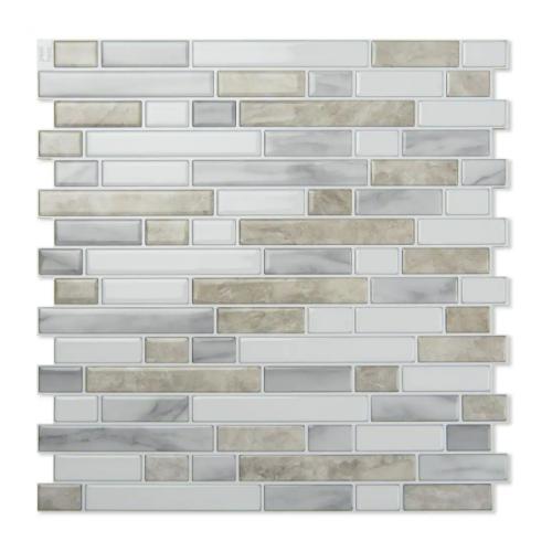 White and Beige Vinyl Peel and Stick Backsplash, Self-Adhesive Wall Tiles for Kitchen Bathroom (10-Pack)