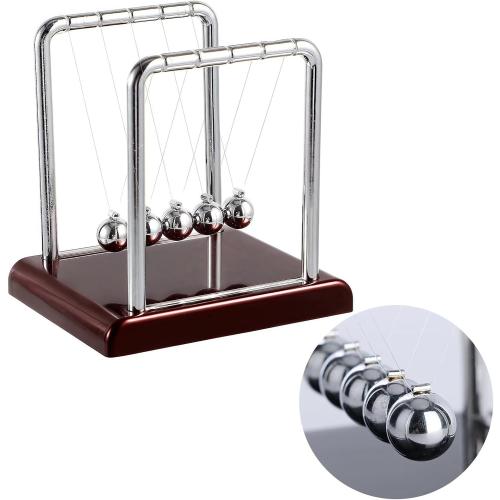 Newton's Cradle with 5 Steel Balls, Balance Pendulum for Physics Learning, Home & Office Decor, Stress Relief Educational Gift (Deep Red Base)