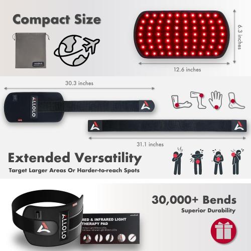 ALLOLO Red Light for Body, 3 in 1 LEDs Red Light Belt with Timer Remote Control, 660nm 850nm Infrared Light Pad for Body Waist Shoulder Knee, 12.6 x 6.3 Large Area