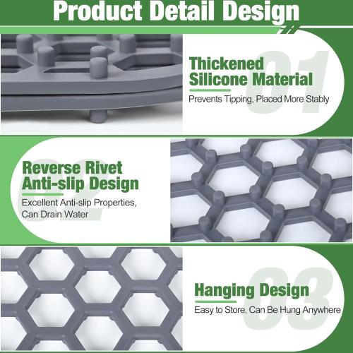 Sink Protectors Mat - 25.79x13.98 Kitchen Sink Pad for Bottom of Basin for Protection of Stainless Steel and Tableware, Farmhouse Rubber Basin Mat Protector with Center Drain - Light Gray