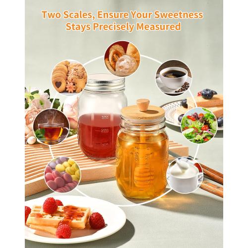 TANGLONG Honey Jar with Dipper and Lid, 16oz Honey Pot Set of 3