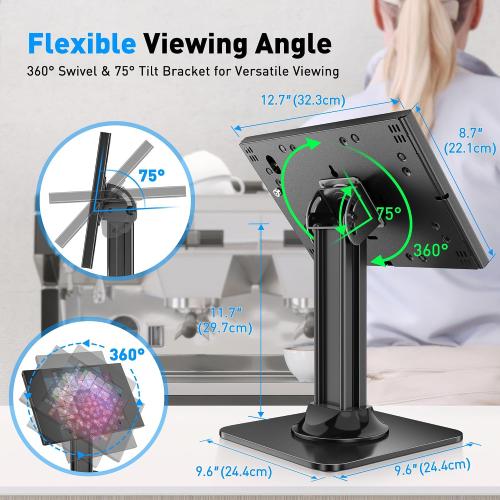 AboveTEK Anti-Theft iPad Kiosk Stand – POS iPad Security Stand & Locking Tablet Holder – Heavy Duty Base, 360° Swivel, 75° Tilt Bracket – Perfect for Retail Business