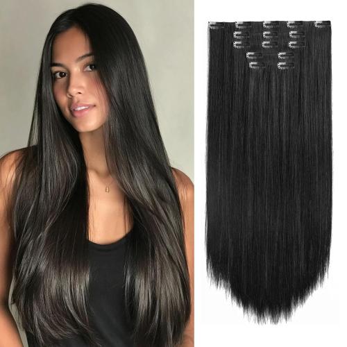 Natural Black Hair Extension Clips 26 Inch Long Invisible Straight Thick Synthetic Clip in Extensions Ins 5PCS Easy Installation Fake Soft Hairpieces for Women Weddings Party Daily Use 8.1 Oz