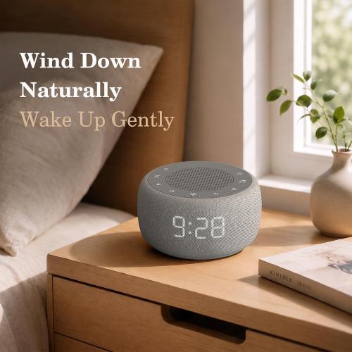 Buffbee Alarm Clock with Sound Machine for Bedrooms – 2-in-1 White Noise Machine for Sleep, Gentle Wake-Up with Soft Alarm Sounds, Ambient Night Light, Plug-in, Sleep Better, Wake Gently