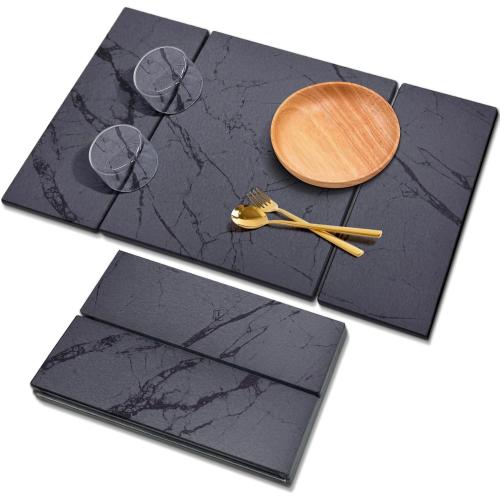 Large Stone Drying Mat for Kitchen Counter, 24x16 Collapsible Quick Dry Dish Drying Mat, Water-Absorbent Marble Diatomaceous Earth Mats for Bottles Cups Dishes, Match Any Countertop