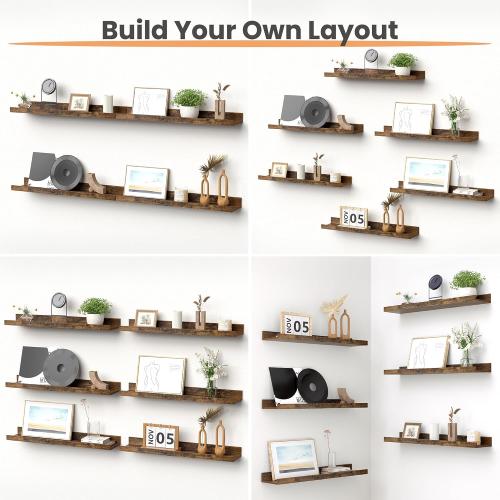upsimples Floating Shelves for Wall Decor and Storage, Brown, 6Pcs 23.6''