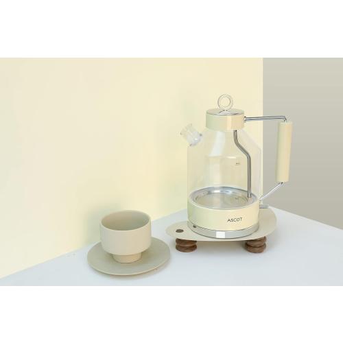 Electric Kettle, ASCOT Glass Electric Tea Kettle 1.5L 1500W Retro Tea Heater & Hot Water Boiler, No Plastic, BPA-Free, Cordless, with Auto Shut-Off and Boil-Dry Protection (Creme)