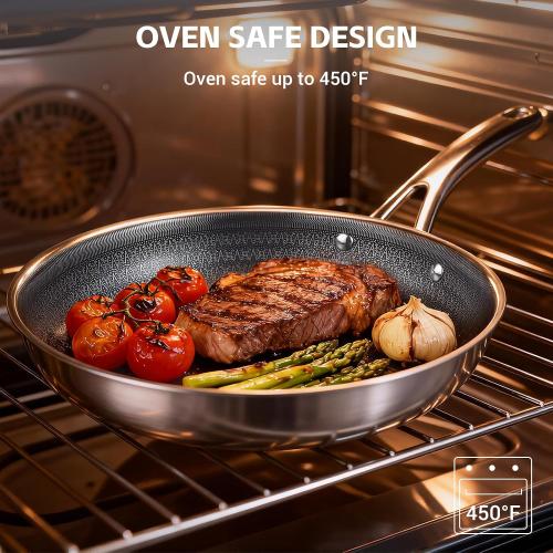 Ammeloo Hybrid Tri-Ply Stainless Steel Frying Pan Set, 8/9.5/11 Cooking Pans, Non Stick Frying Pans and Skillets, Chef Pan, Non Toxic, Dishwasher Safe, Induction Compatible, Black Interior