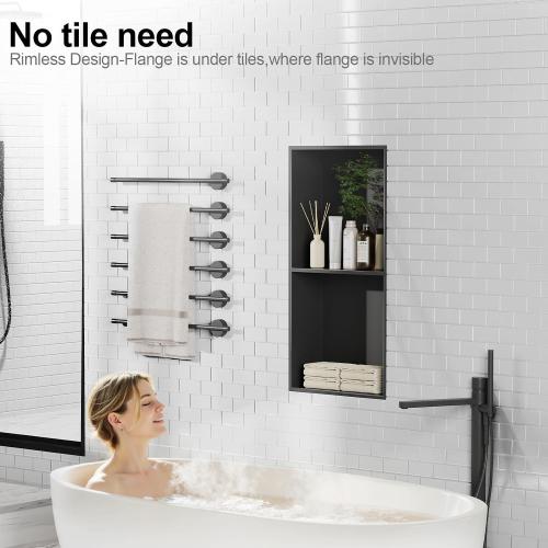 Bathbliss Shower Niche, No‑Tile Recessed Wall Niche, 11.18x22.3 SUS304 Stainless Steel Shelf, Leak‑Proof Waterproof for Bathroom Storage, Matte Black Shower Niche