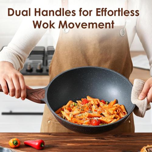 SENSARTE Nonstick Wok Pan with Lid 11Inch, Healthy Stir-fry Pan Chef's Pan