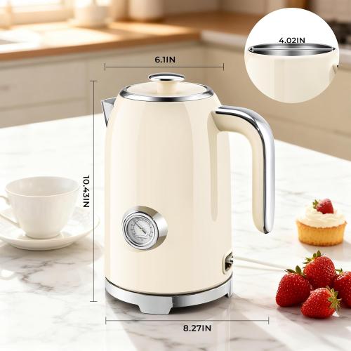 SUSTEAS 57oz Electric Kettle with Thermometer, Hot Water Pot, Beige
