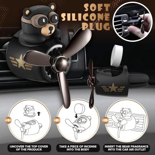 Airplane Car Air Freshener Vent Clip - Bear Pilot, Rotating Propeller