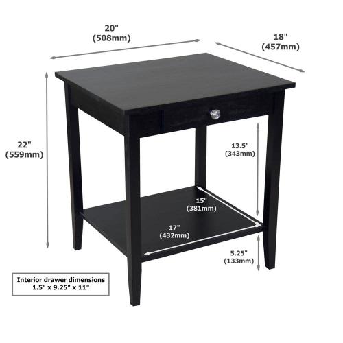 18 in. Black 22 in. Square Acacia Wood End Table with Drawer and Shelf