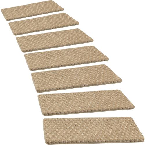 PURE ERA Bullnose Carpet Stair Treads Set Tape Free Non-Slip Indoor Stair Protectors Pet Friendly Rugs 9.5 x 30 khaki