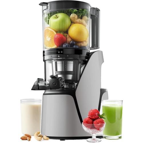 Cold Press Juicer, 5.8 Wide Feed Chute Juice Extractor Machine with 400W, High Juice Yield, Slow Masticating Juicer for Whole Vegetables & Fruits, Silver Gray