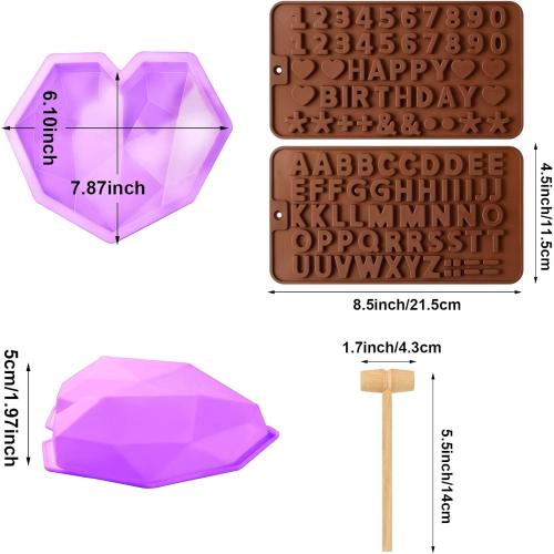 Patelai Heart Silicone Molds Set 3D Breakable Chocolate Silicone Heart Cake, Letter and Number Chocolate Molds for Valentine‘s Day Baking Home and Kitchen Candy DIY Making Tools(Purple)