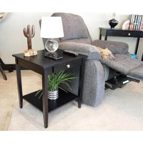 18 in. Black 22 in. Square Acacia Wood End Table with Drawer and Shelf