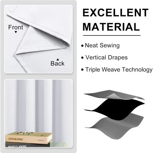 DWCN Room Darkening Curtains for Bedroom 70 x 63 Inch Long Greyish White