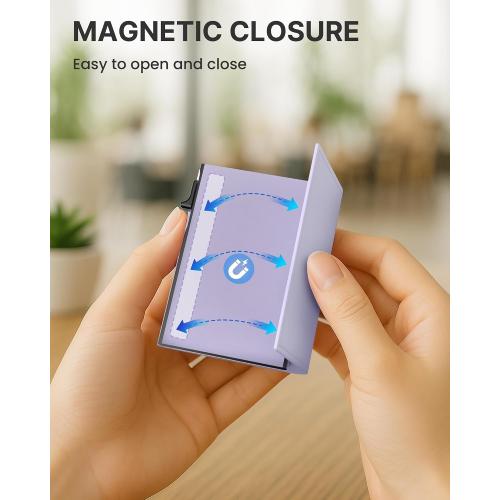 typecase Womens Wallet Card Holder: Pop Up Card Case, Genuine Leather, RFID Blocking, Slim, Minimalist, Thin, Small Size - 9-14 Card Capacity, ID Window, Cash Pocket (Lavender)