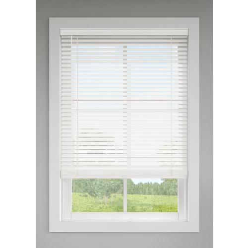 LEVOLOR Trim Go 2-in Slat Width 72-in x 64-in Cordless White Faux Wood Room Darkening Horizontal Blinds